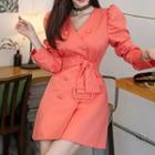 Long-sleeve Belted Double Breasted A-line Mini Dress