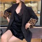 Leopard Print Panel Button Coat As Shown In Figure - One Size