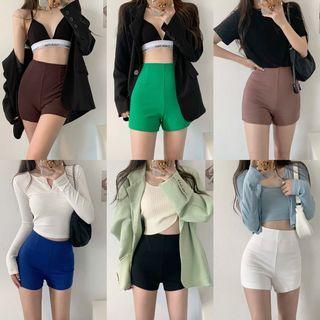 High-waist Zip-up Plain Hot Pants