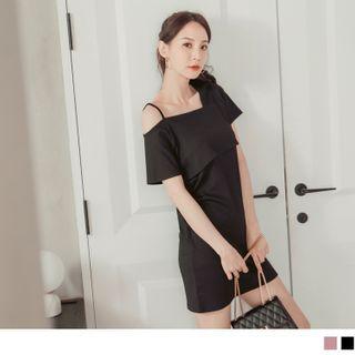Asymmetric Cutout Shoulder Knit Sheath Dress