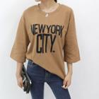 Round-neck 3/4-sleeve Lettering T-shirt