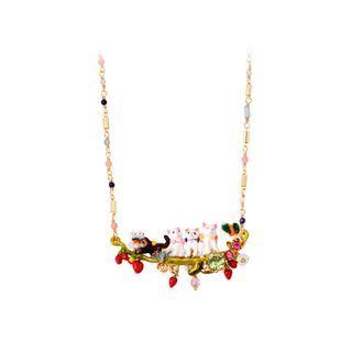 Fashion And Elegant Plated Gold Enamel Cat Flower Necklace With Cubic Zirconia Golden - One Size