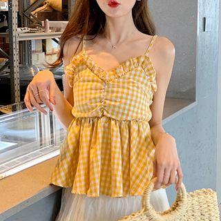Checked Ruffle Trim Camisole Top