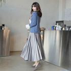 Faux-leather Accordion-pleat Long Skirt