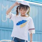 Short Sleeve Lace Trim Embroidered T-shirt