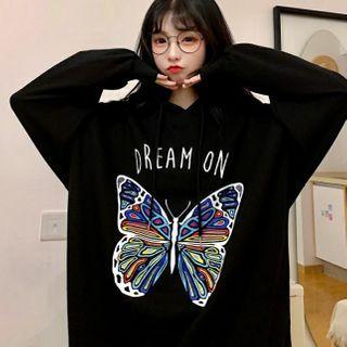 Butterfly Print Long Sleeve Hoodie
