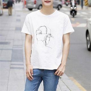 Sketch-print Round-neck T-shirt