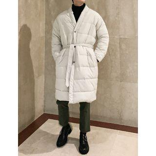 V-neck Padded Coat With Sash