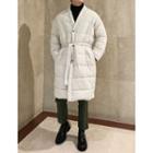 V-neck Padded Coat With Sash