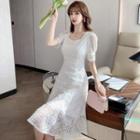Short-sleeve Square-neck Cutout A-line Dress
