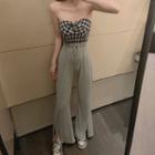 Checked Strapless Top / Drawstring Wide-leg Pants
