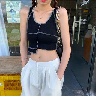 Cropped Pullover / Contrast Stitching Tank Top