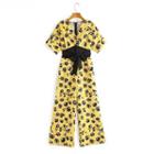 Flower Print Short-sleeve Wide-leg Jumpsuit