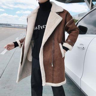 Notch Lapel Faux Leather Zip-up Coat