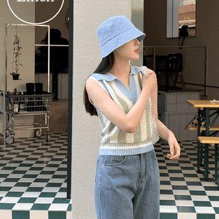 Collared Striped Knit Vest