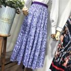 Elastic-waist Floral Print Ruched Midi Skirt