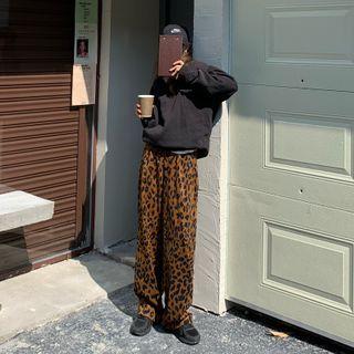 Elastic-waist Leopard Print Pants Leopard Print - One Size