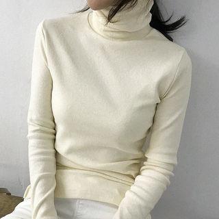 High-neck Napped Slim-fit Top