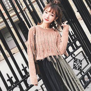 Fray Long-sleeve Knit Top