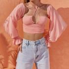 Long-sleeve Drawstring Fitted Crop Top