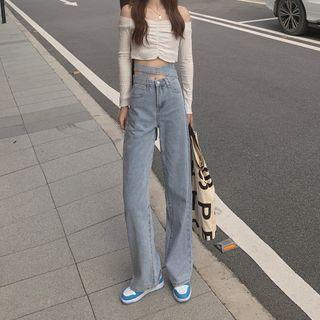 Tie-waist Washed Wide Leg Jeans