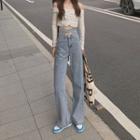 Tie-waist Washed Wide Leg Jeans