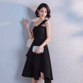One Shoulder Sleeveless A-line Dress