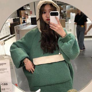 Color-block Fleece Loose-fit Hoodie
