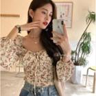 Balloon-sleeve Floral Blouse Pink Floral - Off-white - One Size