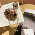 Rhinestone Faux Pearl Chained Alloy Brooch Gold - One Size
