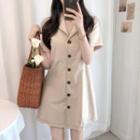 Short-sleeve Notch Lapel Mini A-line Shirt Dress