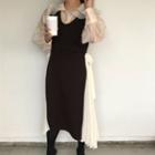 Layered Collar Blouse / Sleeveless Midi Knit Dress