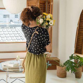 Puff-sleeve Polka-dot Sheer Blouse