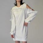 Cold Shoulder Ruffled Sweatshirt Dress White - One Size