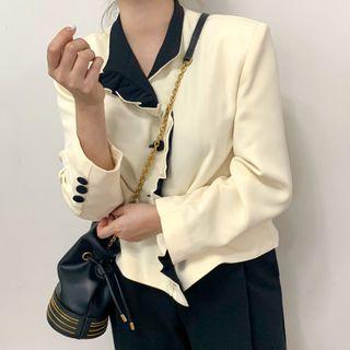 Contrast Color Lettuce Edge Jacket