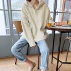 Long-sleeve Plain Cable-knit Hooded Knit Top