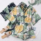 Leaf-print Strappy V-neck Playsuit