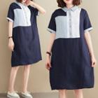 Short-sleeve Color Block Shift Shirtdress