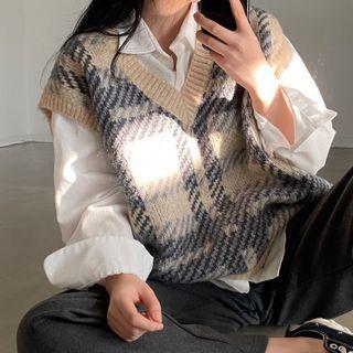 Shirt / Plaid Knit Vest