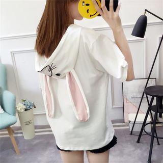 Bunny Embroidered Short-sleeve Hoodie