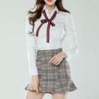Set : Plain Long-sleeve Blouse + Plaid Mini Skirt