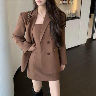 Pocket-detail Long-sleeve Blazer / Plain Bodycon Suspender Skirt