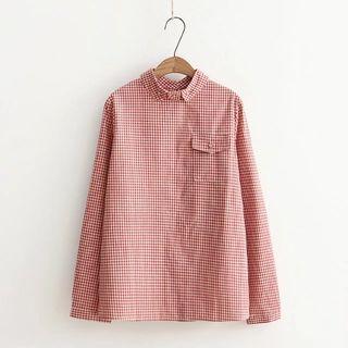 Long-sleeve Buttoned-back Gingham Shirt