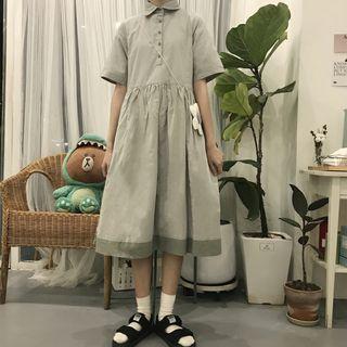 Short-sleeve Panel A-line Shirtdress