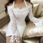 Bell-sleeve Cold-shoulder Sheath Lace Minidress