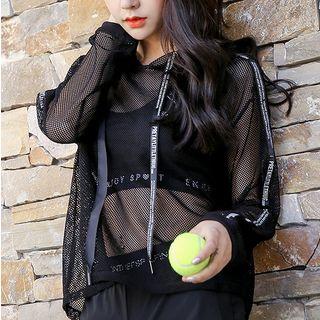 Lettering Strap Fishnet Hoodie