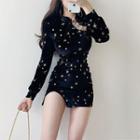 Star Embroidered Long-sleeve Mini Sheath Dress