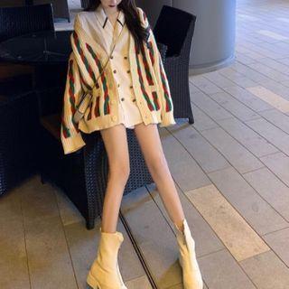 Striped Cardigan / Double Breasted Shirt / Set