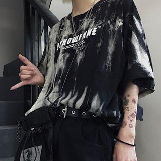Lettering Tie-dyed Short-sleeve T-shirt