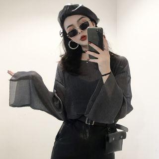 Set: Plain Long-sleeve Top + Camisole